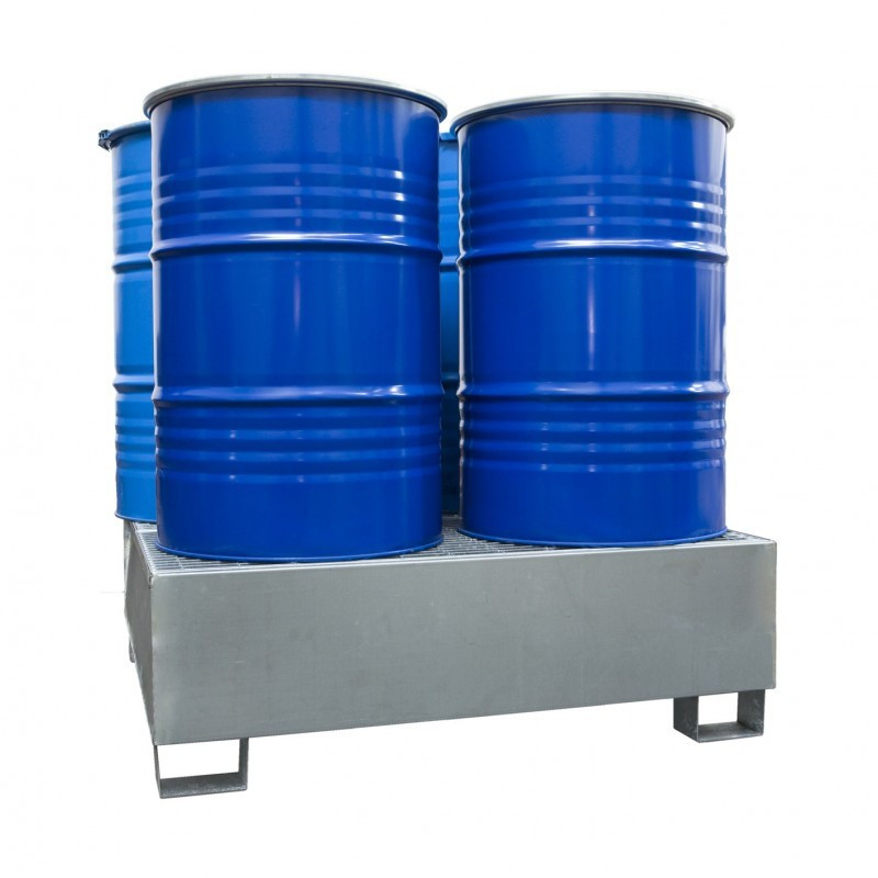 Bac de rétention acier 4 fûts avec caillebotis Bac de rétention acier 4 fûts avec caillebotis